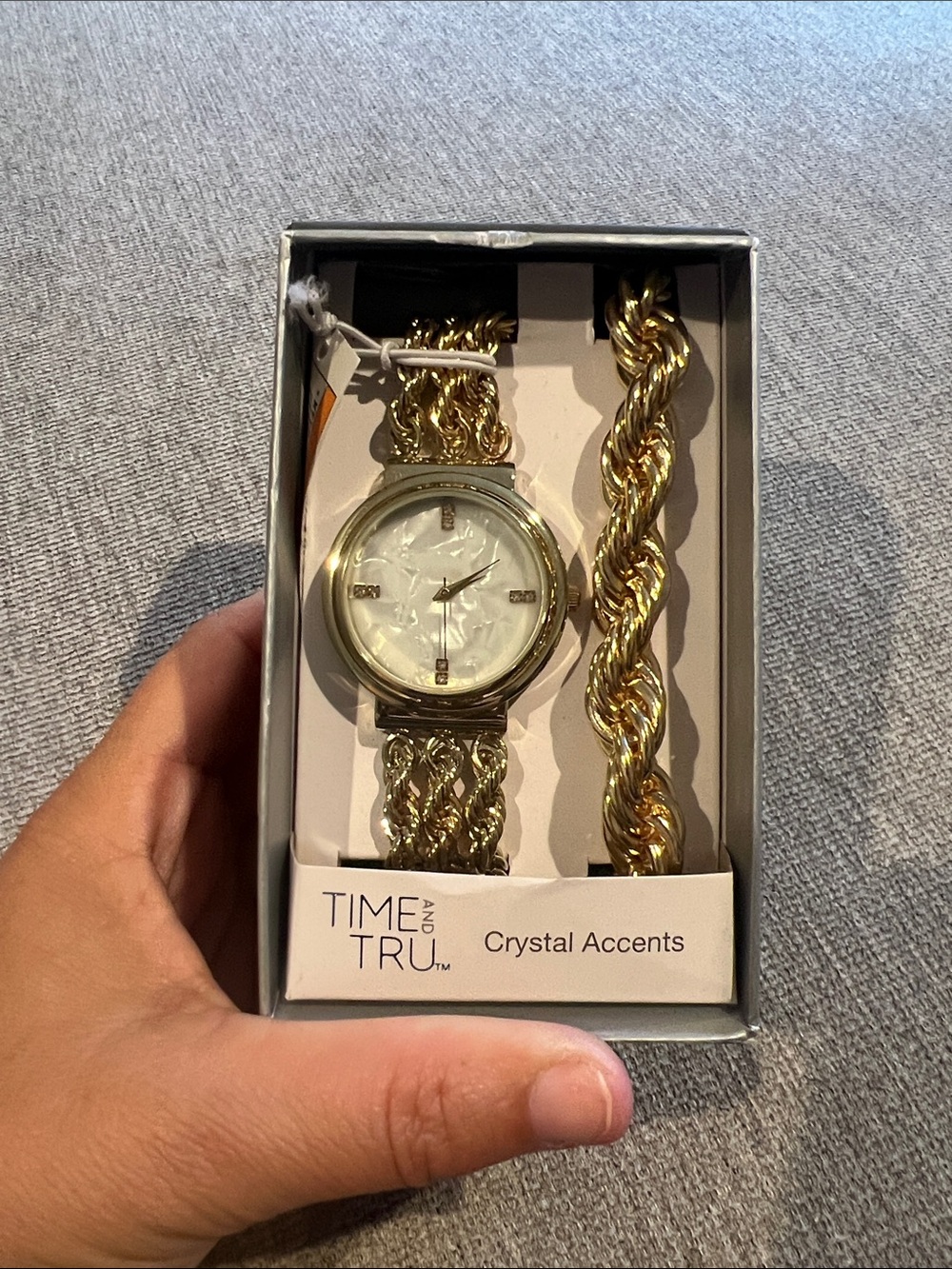 Time and Tru Gold-Tone Braided Chain Watch & Bracelet Set